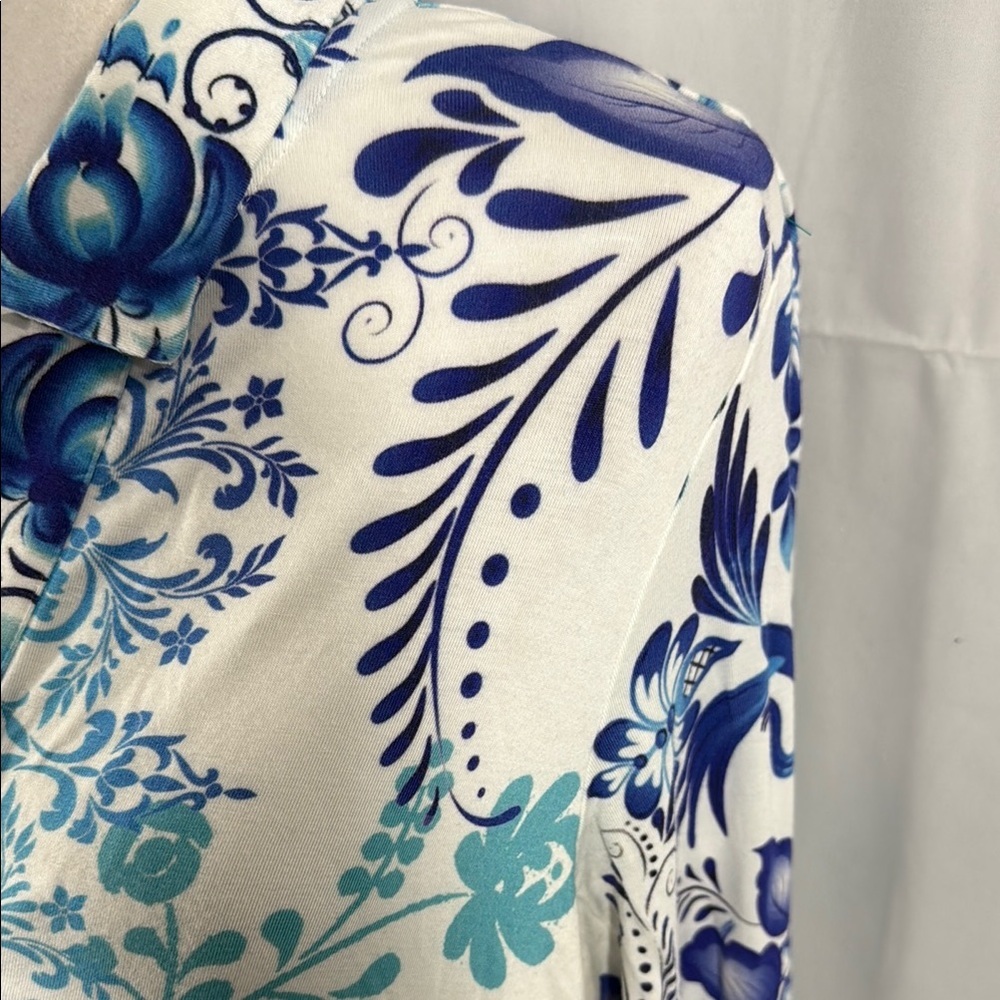 Johnny Was Blue & White Floral Long Sleeve Midi Dress Size M - Picture 7 of 14